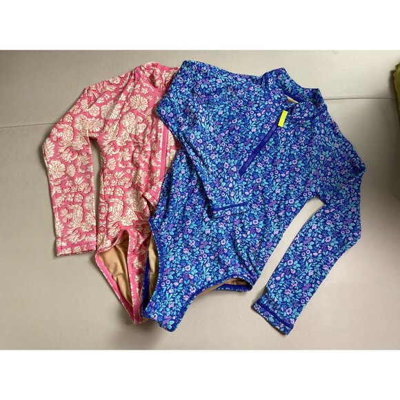 Bundle Crewcuts Kids Rash Guard size 4T 5T UPF 50 Long sleeves Floral Blue Pink - Picture 5 of 13
